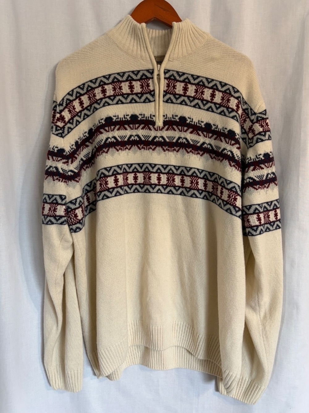 Vintage Men's XL Sweater Scandia Woods Quarter Zip Geometric Stripes Grandpa